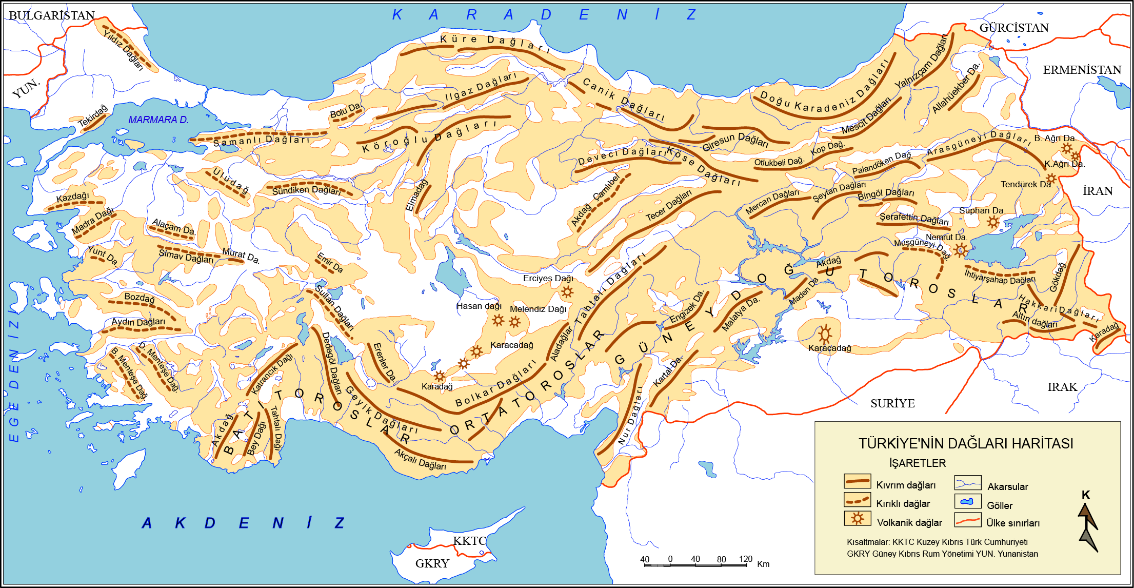 Türkiye'nin Dağları haritası