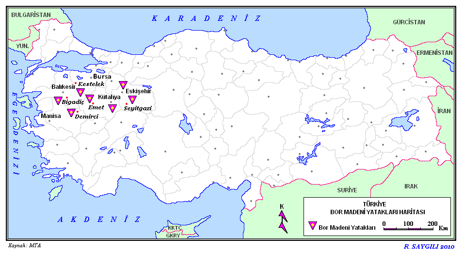 Türkiyenin bor madeni yatakları haritası