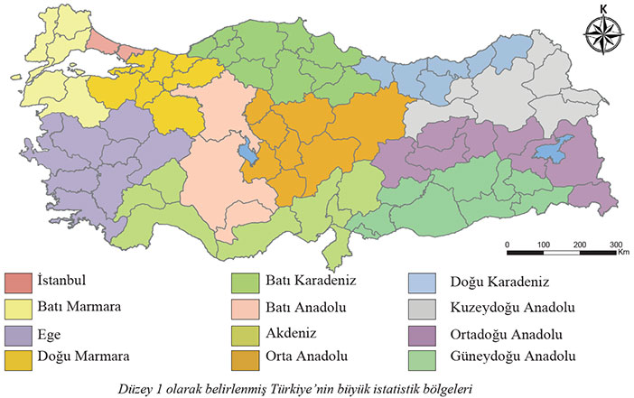 Türkiye'nin büyük istatistik bölgeleri haritası