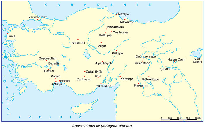 Anadolu'daki ilk Yerleşim Alanları Haritası