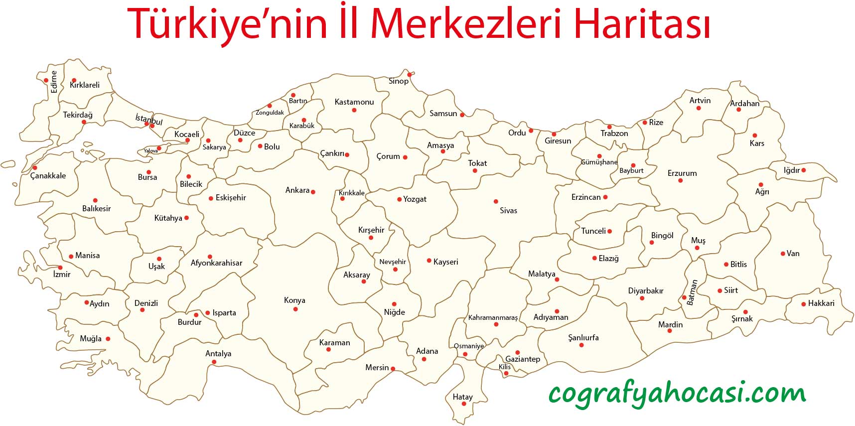 Türkiye'nin İl Merkezleri Haritası