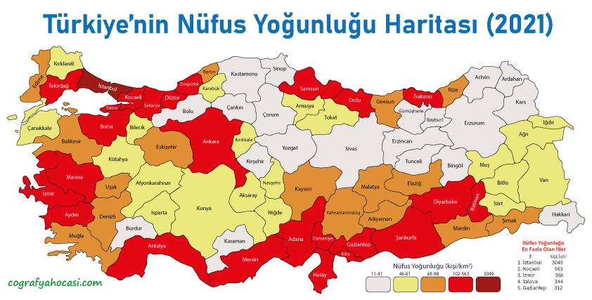 Türkiye Nüfus Yoğunluğu Haritası 2021