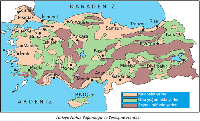 Türkiye Nüfus Yoğunluğu haritası