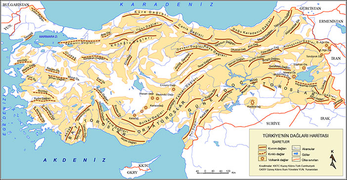 Türkiye'nin Dağları Haritası