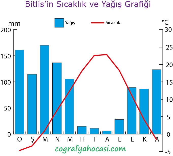 Bitlis'in Sıcaklık ve Yağış Grafiği