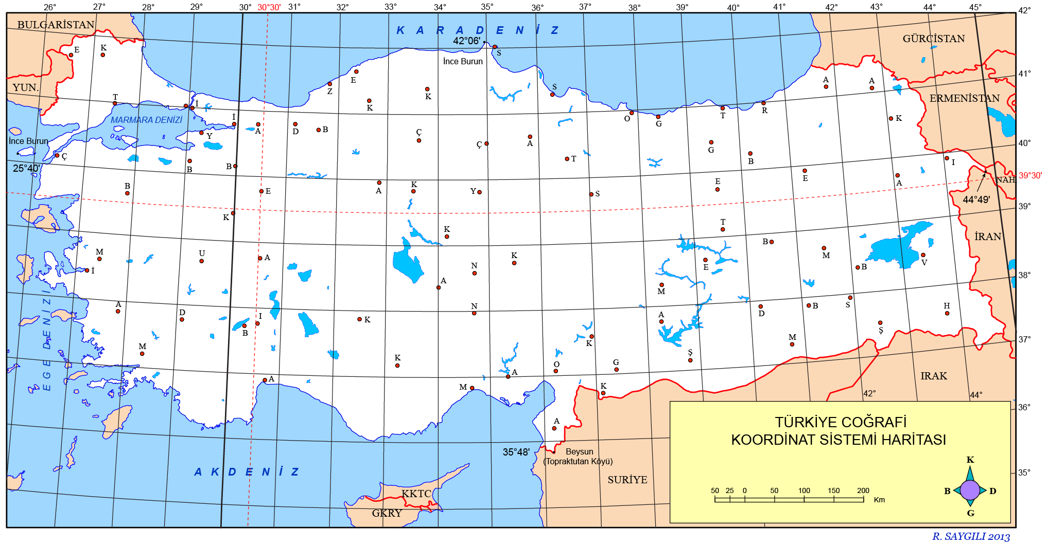 Türkiye Coğrafi Koordinat Sistemi Haritası | Coğrafya Hocası